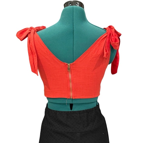 Red Crop Halter Corset Top 100% cotton Size M - Picture 2 of 9